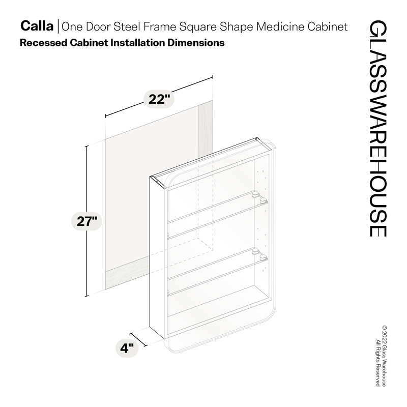 Glass Warehouse Stainless Steel Recessed Framed Single Door Medicine with Adjustable